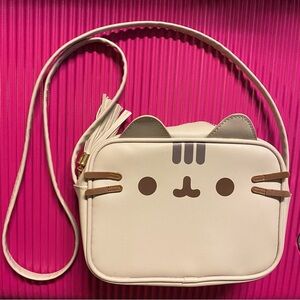 Pusheen Cat Face Crossbody Bag Purse with Tassel Warm Gray!